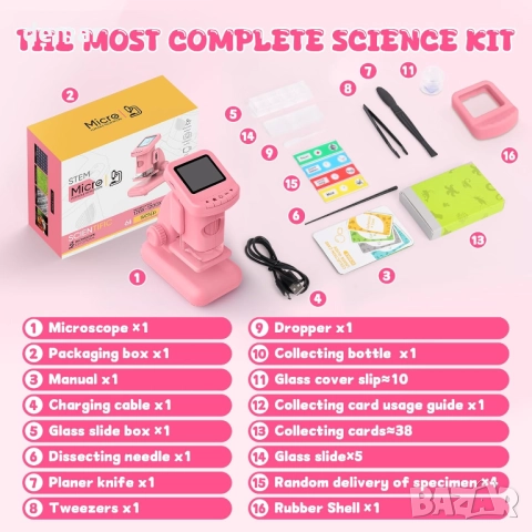 Yidoroye Цифров микроскоп за деца с 2.0" HD екран, 6-12 години, розов, снимка 8 - Образователни игри - 51877383