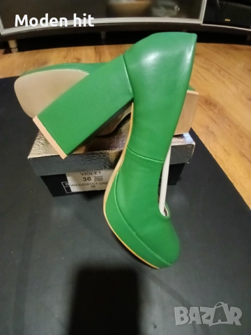 Нови елегантни дамски обувки в зелено /дебел ток и платформа/, снимка 5 - Дамски обувки на ток - 51677098
