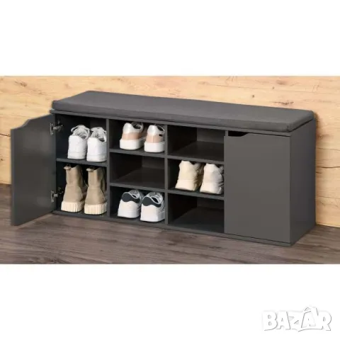 👟🪑 Поставка за обувки с 2 врати + възглавница – сиво, компактно и практично решение!, снимка 1