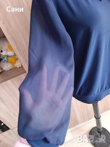 Елегантна тъмно синя блуза с яка, снимка 8 - Блузи с дълъг ръкав и пуловери - 54158454