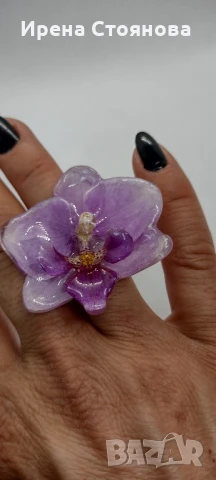 Регулируем пръстен с естествен цвят на орхидея. , снимка 4 - Пръстени - 50565167
