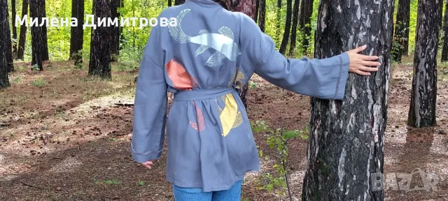 Ръчно рисувано ленено кимоно 