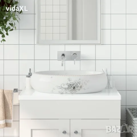 vidaXL Мивка за плот, бяла, овална, 59x40x15 см, керамика, снимка 2 - Мивки - 56146181