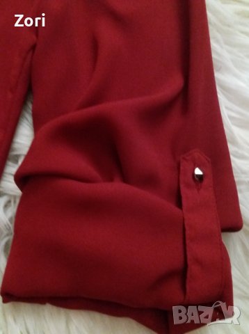 ИЗКЛЮЧИТЕЛНО КРАСИВА шифонена риза в бордо с остро деколте със сребристи камъчета и перлички по него, снимка 5 - Ризи - 42167420