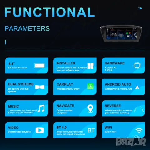 Мултимедия, BMW E60, E90, E91, 3, 5, 2005-2008, Двоен дин, Навигация, дисплей, екран Android, BMW, снимка 11 - Аксесоари и консумативи - 47485545