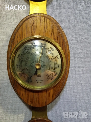 Метеорологична Станция,Термометър,Барометър,Влагомер,Махагонова Поставка Внос от Нидерландия , снимка 4 - Други - 53274598