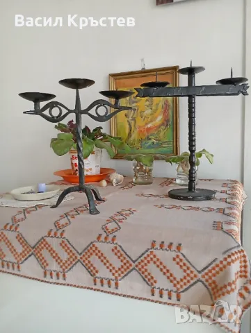 Свещници ковано желязо и др. - 9 бр., - Метална стойка за вино, - за Картина, икона