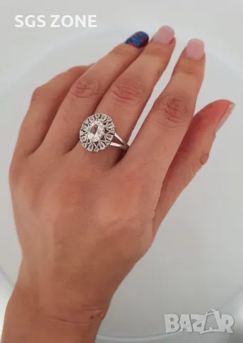 Сребърен Пръстен със Син и Бял Топаз, снимка 5 - Пръстени - 49792694