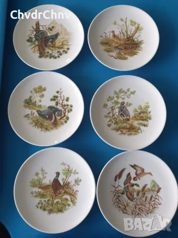 6бр Pordeco Бавария немска колекционерска декоративна порцеланова чиния-картина/диви птици
