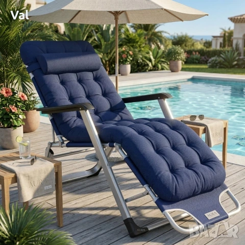 Луксозен шезлонг за градина и басейн - Мека ватирана възглавница, дишаща материя Textoline , снимка 7 - Градински мебели, декорация  - 53891585