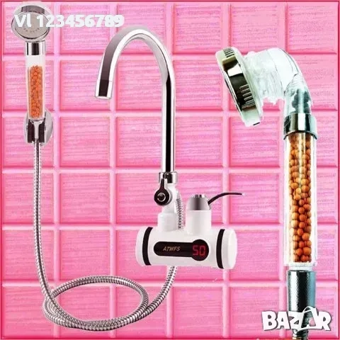 Стeнен смесител с проточен бойлер 3000 Вт и турмалнов душ, снимка 3 - Бойлери - 51466727