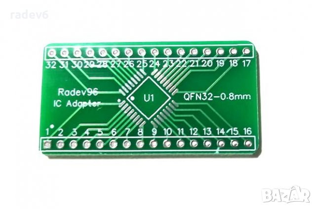 PCB преходник QFN32 0.8mm to 2.54mm