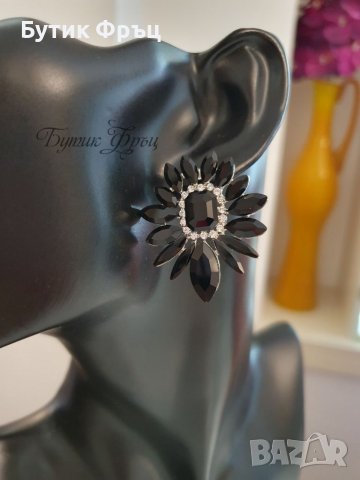 Обеци Клара черни, снимка 2 - Обеци - 40016617