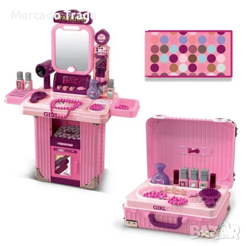 Комплект от 2 куфара за козметика с аксесоари, огледало със светлина и звук