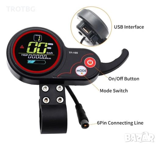 TF-100 дисплей за електрически скутер Kugoo M4 - 6-pin, снимка 3 - Друга електроника - 53373817