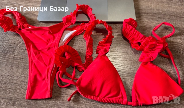 Нов Секси червен бански бикини с триъгълно горнище Размер С за жени плаж море снимки