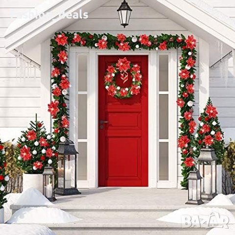 Нови Блестящи Коледни Цветя Пуансетия 24 броя за Декорация Украса , снимка 5 - Други - 42879457