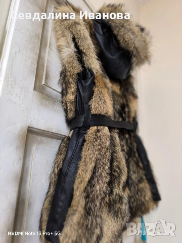 елек от лицева кожа и косъм, снимка 5 - Елеци - 47954666