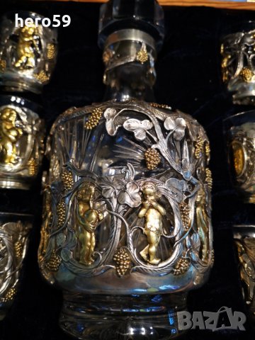 Руски сребърен 84 комплект-сет(сребро,кристал)сребърна кана,чаша,сребро 84, снимка 2 - Антикварни и старинни предмети - 32123914