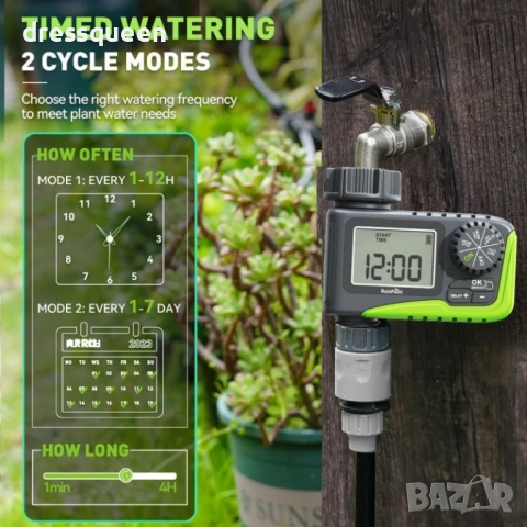 4489 Еднозонов Таймер за Капково Напояване RainPoint – Гъвкави Графици за Здрави Растения, снимка 7 - Напояване - 53876667