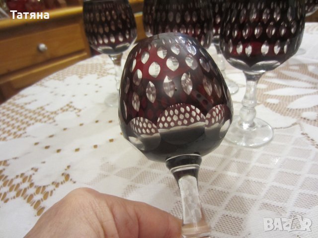     КРИСТ.ЧАШИ С РУБИНЕН ЦВЯТ,РЪЧНО ИНКРУСТИРАНИ и др, снимка 6 - Сервизи - 31354344