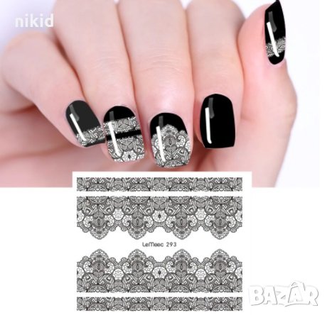 LEMOOC 29 черна дантела с ваденки слайдер водни стикери за нокти маникюр