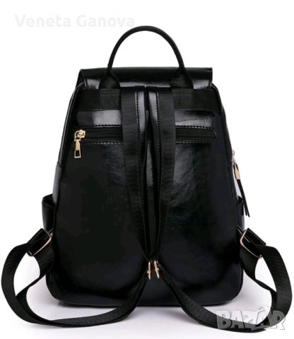 Дамска раница от екокожа в черно,за разпределение виж снимките , снимка 4 - Раници - 42305383