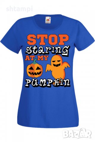 Дамска тениска Stop Staring At My Pumpkin 2,Halloween,Хелоуин,Празник,Забавление,Изненада,Обичаи,, снимка 4 - Тениски - 38138377