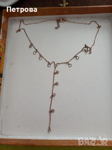 Нежно сребърно колие с розова позлата и камъни , снимка 3 - Колиета, медальони, синджири - 52041176