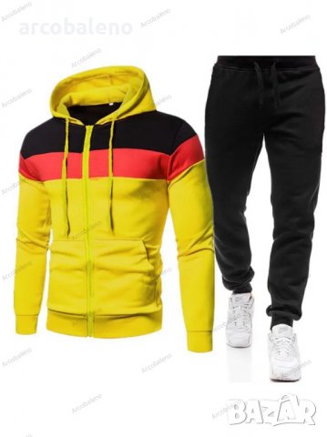 Мъжки комплект с качулка с цип и тесни панталони с цветни блокове, 5цвята - 023, снимка 3 - Спортни дрехи, екипи - 40126533