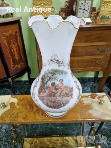 Превъзходна голяма много красива антикварна белгийска ваза Опалина , снимка 2 - Вази - 44507190