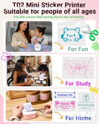 Нов Преносим стикер принтер Memoking T02 – За телефон, снимки, бележки, снимка 2 - Друга електроника - 49287956