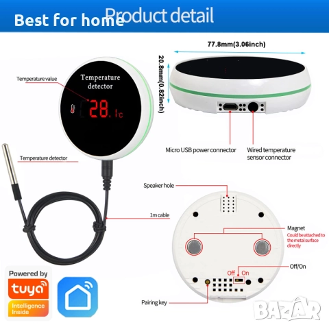 Интелигентен термометър с WiFi температурен сензор, снимка 7 - Друга електроника - 52629432