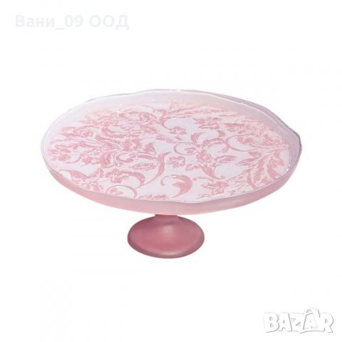 Розово стъклено плато на стойка, снимка 1 - Аксесоари за кухня - 34558499