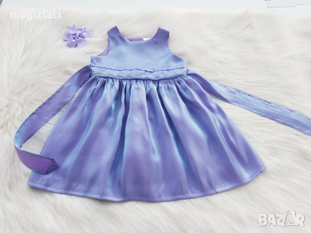 Детска официална рокля лилав сатен 9-12месеца с аксесоар за коса, снимка 5 - Бебешки рокли - 32103550