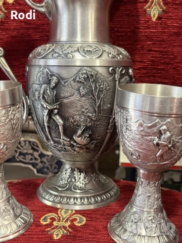 Комплект за вино Antik*Vintage с красиви ловни мотиви, снимка 2 - Антикварни и старинни предмети - 56163219