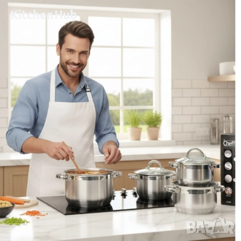 Комплект тенджери Cheffinger 8PCS – професионално качество у дома, снимка 2 - Съдове за готвене - 52135512