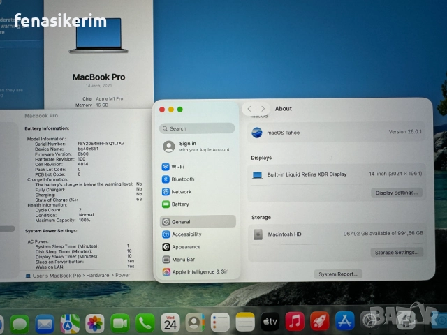 ЧИСТО НОВ 14' Apple MacBook Pro 2021 M1 Pro Silver 16GB RAM/1ТB SSD/Бат 2 цик 100%, снимка 7 - Лаптопи за работа - 52891975