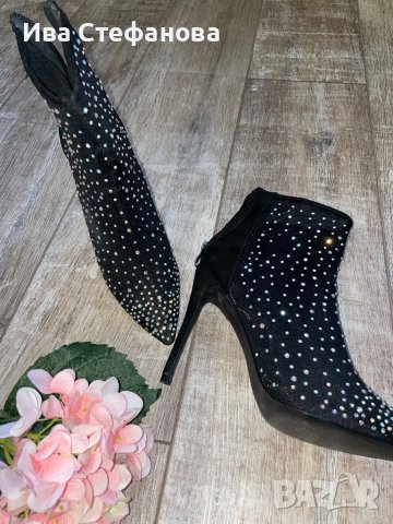 Разкошни официални  боти с камъни диаманти блестящи цирконий Shoe Aquarium, снимка 2 - Дамски боти - 42814251