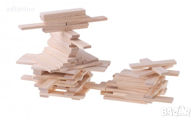 Дървени блокове в кофа, 100 елемента, игра Монтесори, в удобна кофа, снимка 3 - Конструктори - 34404248