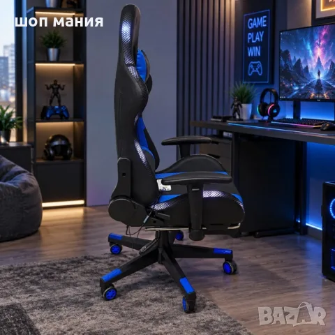 Геймърски стол с RGB LED осветление и дистанционно , снимка 3 - Столове - 56087959