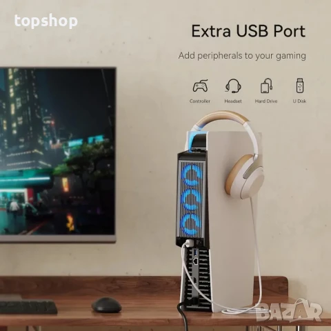 НОВ Вентилатор за охлаждане на PS5 Kiwi Home PX07-2, черен, 3 вентилатора, USB-A 3.0, снимка 3 - Игри за PlayStation - 50501484