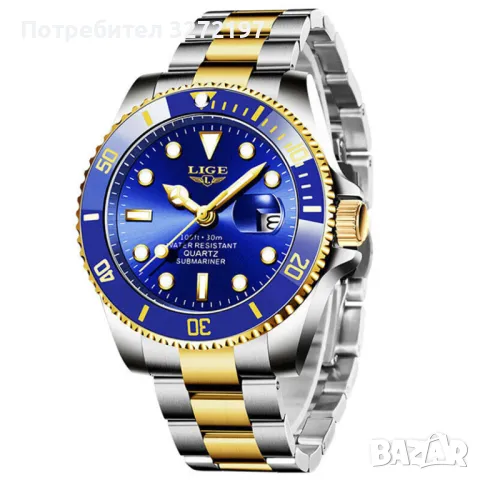 LIGE (Submarine) кварцов часовник с японски механизъм,синтетичен сапфир,водоустойчив,керамичен безел, снимка 3 - Мъжки - 48431470