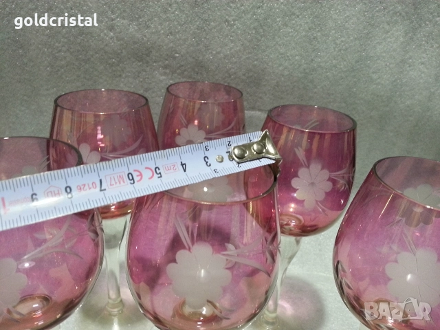 кристални чаши цветен кристал гравиран, снимка 3 - Антикварни и старинни предмети - 20061877