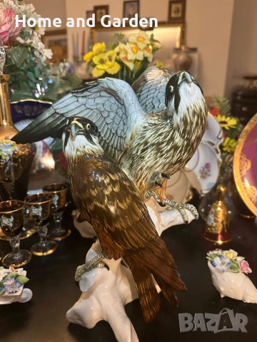 Karl Ens Соколи Volkstedt Германия голяма порцеланова фигура 35 см, снимка 12 - Антикварни и старинни предмети - 54026004