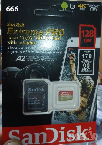 Карта памет SanDisk - Extreme PRO, 128GB, microSDXC, Class10 + адаптер, снимка 7 - Друга електроника - 51595247