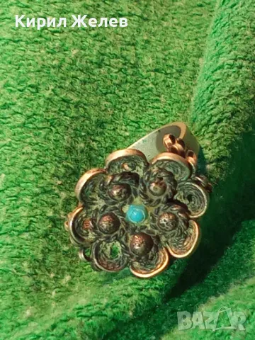 СТАРИНЕН ФЛОРАЛЕН ТЮРКОАЗЕН МЕЛХИОРЕН ПРЪСТЕН ФИЛИГРАННА МАЙСТОРСКА РЪЧНА ИЗРАБОТКА 46815, снимка 13 - Антикварни и старинни предмети - 46447698