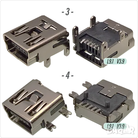 Букса конектор  USB mini  ; 4/5/8/10 pin Female jack SMT connector, снимка 3 - Ремонт на друга електроника - 39471255