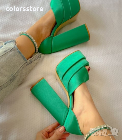 Сандали на ток - зелен сатен - VS2