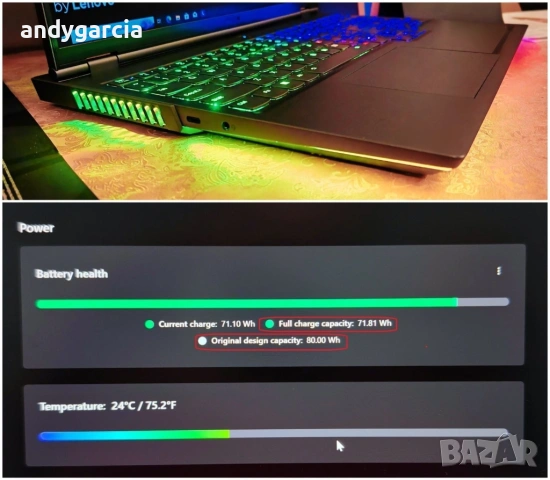 NVIDIA RTX 3080 16GB GDDR6/Intel Core i7-11800H/16GB RAM/1TB SSD/16 WQXGA 165Hz IPS/Lenovo Legion 7, снимка 12 - Лаптопи за игри - 54236623